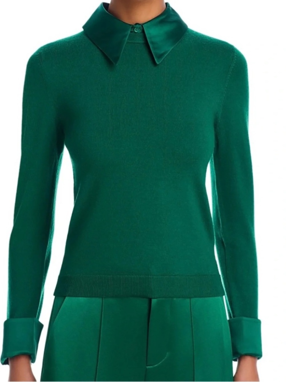Alice and Olivia Porla Collared Emerald Green Sweater sz M NWT